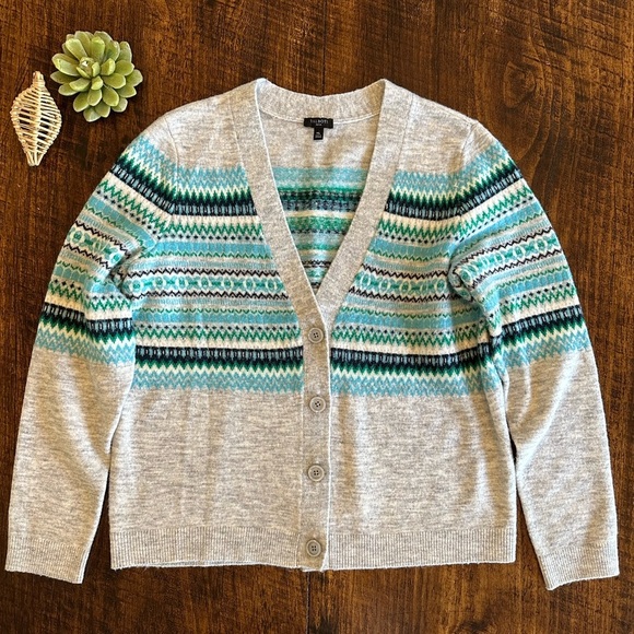 Talbots | V-Neck Fair Isle Cardigan Sweater - Picture 3 of 9